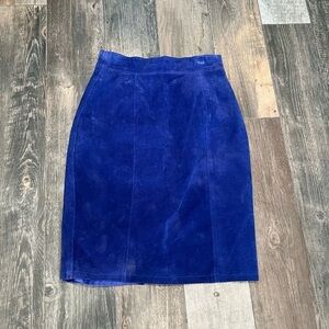 Don’t Stop Blue Suede Leather Mini Skirt High Waisted Sz 6 Y2K 80’90’s vintage